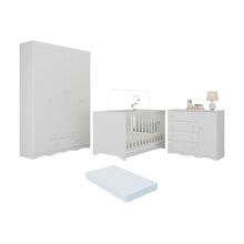 Quarto De Bebê Completo Berço Americano 3 Em 1 Colchão Realeza Multimóveis MP4599 Branco