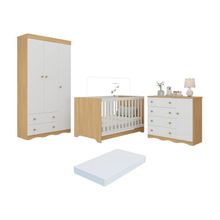 Quarto De Bebê Completo Berço Americano 3 Em 1 Colchão Realeza Multimóveis MP4607 Madeirado-branco