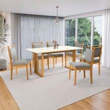 Conjunto Sala De Jantar Lina Em Madeira Maciça 6 Cadeiras Boucle Cinza