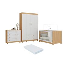 Quarto De Bebê Completo Berço Americano 3 Em 1 Colchão Allegra Multimóveis MP4598 Madeirado-branco