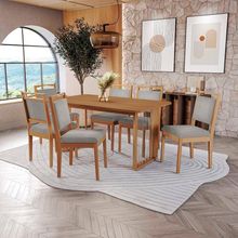 Conjunto Sala De Jantar Lina Em Madeira Maciça 6 Cadeiras Boucle Cinza