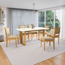 Conjunto Sala De Jantar Lina Em Madeira Maciça 6 Cadeiras Boucle Bege