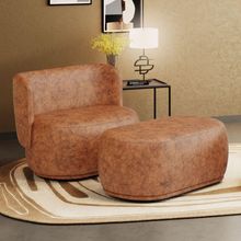 Namoradeira Com Puff Orgânico Molly 02 Lugares Couríssimo Caramelo - Desk Design Cor Caramelo