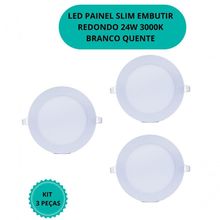 Plafon Led Slim 24w Redondo Embutir 3000k Branco Quente Bivolt - Kit Com 3 Un.