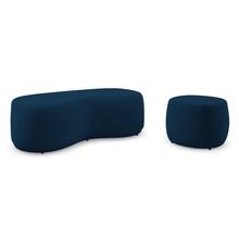 Conjunto 02 Puffs Decorativos Living Aisha Orgânico Veludo Azul Marinho - Abmaza