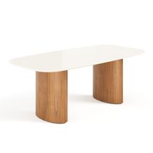 Mesa De Jantar Orgânica Tivoli 220cm X 110cm 8 Lugares Lamina Cinamomo Off White Vidro