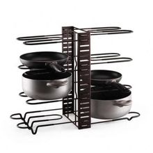 Organizador Panelas Frigideiras Rack Inox Ajustavel Armarios Bancadas Suporte Multiuso Grande 8 Divisorias Paneleiro Coz