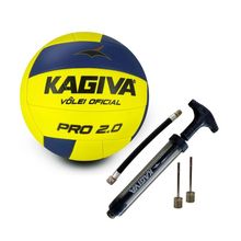 Kit Bola De Vôlei Kagiva 2.0 Pro Costurada + Bomba De Ar Kagiva Dupla Ação Amarelo + Preto Tamanho Único Genêro Homem