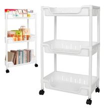 Carrinho Auxiliar Organizador Multiuso Cozinha Fruteira Manicure Brinquedos 3 Cestos Prateleira Lavanderia Quarto Banhei