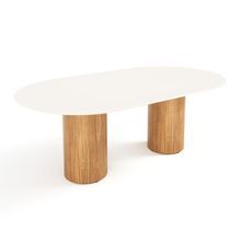 Mesa De Jantar West 240cm X 100cm 8 Lugares Lâmina Natural De Madeira Off White Vidro