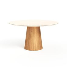 Mesa De Jantar Redonda 150cm Scandi 8 Lugares Lamina Natural De Madeira Off White Vidro