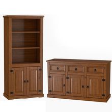 Kit Balcão Buffet Aparador 3 Portas E Livreiro 100% Madeira Império Imbuia