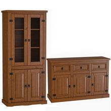 Kit Balcão Buffet E Cristaleira 4 Portas 100% Madeira King Imbuia