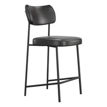 Banqueta Média Para Cozinha Lila Estofada Com Encosto Couríssimo Preto - Abmaza