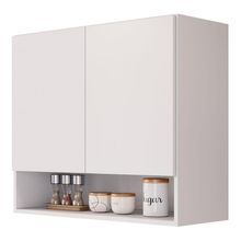 Armário Aéreo Multiuso Meg 80cm 100%mdf 02 Portas Com Nicho Integrado Branco - Abmaza