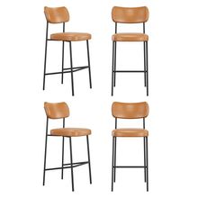 Kit 04 Banquetas Altas Para Cozinha Lila Estofada Com Encosto Couríssimo Whisky - Abmaza