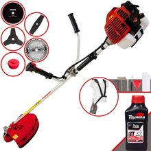 Roçadeira Kawashima Kw43l À Gasolina 43c 1,7hp + Faca 2 Pontas 330mm + Faca 40 Dentes 255mm + Faca 80 Dentes 255mm + Óleo