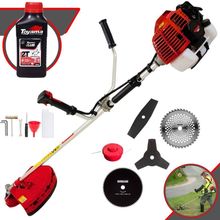 Roçadeira Kawashima Kw52l À Gasolina 52c 2,5hp + Faca 2 Pontas 330mm + Faca 40 Dentes 255mm + Faca 80 Dentes 255mm + Óleo