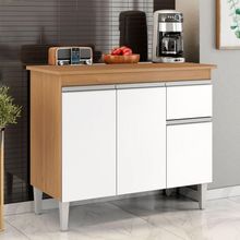 Balcão Gabinete De Pia Sem Tampo Tatiane 100cm 3 Portas 1 Gaveta - Ssx Multicoisas Amendoa E Branco