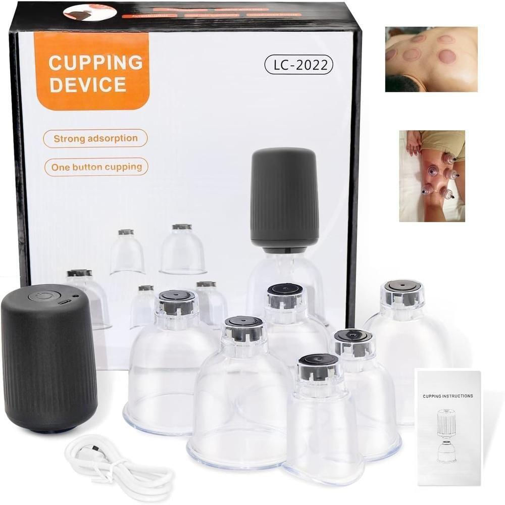 Encontraproduto.com.br - Ventosaterapia Eletrica Kit 6 Ventosas Copos Massageador Massoterapia Automatico Recarregavel Chines Acupuntura Terapia