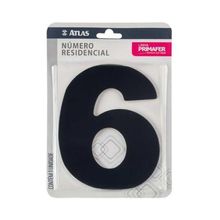 Número Residencial Adesivo Preto 6 - Alumínio Composto 12x10cm - Fita 3m Vhb - Interno-externo