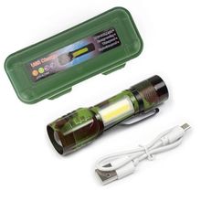 Lanterna Tatica Led Sabre Recarregavel Zoom Mesa 3 Em 1 Sos Trilha Usb Potente Mini Bolso Militar