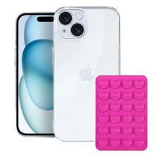 Kit Capa Crystal Slim Para Iphone 15 + Ventosa Rosa Gshield