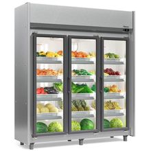 Expositor Vertical Hortifruti 3 Portas De Vidro Geas3p Gelopar Auto Serviço Hortifruti Inox 220v