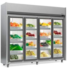 Expositor Vertical Hortifruti 4 Portas De Vidro Geas4p Gelopar Auto Serviço Hortifruti Inox 220v