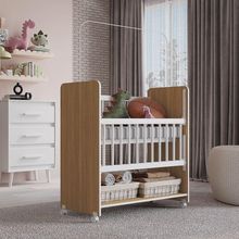 Berço Lótus Com Grade Móvel Mb1 Cor Savana Branco