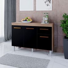 Balcão Zínia 3 Portas 1 Gaveta E Tampo Cozinha Mb1 120cm Cor Savana Preto