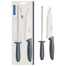 Conjunto Faca Chef e Chaira Tramontina Plenus Cinza - 2 Peças