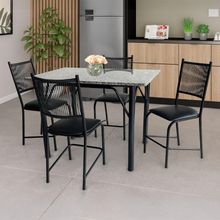 Mesa de Jantar Retangular Famais Cairo com 4 Cadeiras e Tampo em Granito - Preta