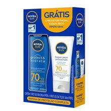 Kit Nivea Sun Protetor Solar Corporal Protect e Hidrata FPS70 200ml + Protetor Solar Facial FPS70 Toque Seco Antissinais 40ml