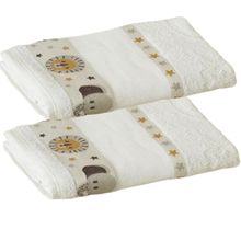 Kit ( 2 ) Toalha de Banho KazzaVip Infantil 100% Algodão Jacquard Barra para Bordar Funny Branco Off-White