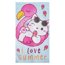 Toalha de Praia KazzaVip Microfibra 100% Poliéster Estampada Anti Areia I Love Summer 60cm x 110m Verde