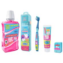 KIT ESCOVA + FIO DENTAL + GEL + ENXAGUANTE -PEPPA PIG - AZUL