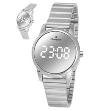 Relógio Champion Feminino Ref: Ch48215q Led Espelhado Prateado