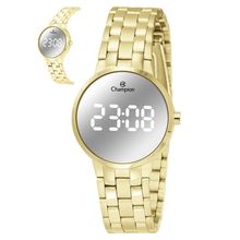 Relógio Champion Feminino Ref: Ch48153b Led Espelhado Dourado