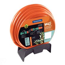 Mangueira Multi 1/2 Tramontina Laranja PVC 3 Camadas 20m Engates Rápidos, Esguicho Suporte Mural Tramontina