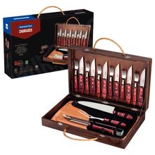 Kit Churrasco Tramontina Talheres Jumbo 17 Peças Polywood Vermelho Tábua Estojo Madeira Tramontina