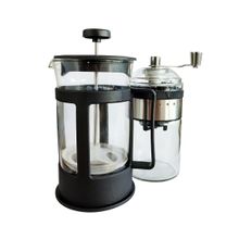 Kit Cafeteira Prensa Francesa de Vidro e Plástico 600ML e Moedor de Café Manual Inox