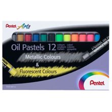 Giz Pastel Oleoso 12 Cores Metálicas e Fluorescentes PENTEL