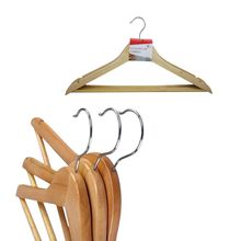 Kit com 3 Cabides de Madeira com Verniz Gancho Giratório