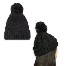 Touca De Frio Com Pompom Preta Gorro De Lã Tricot Inverno