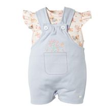 Macacão Jardineira Bebê Menina Curto + Body Rosa Aurora- Hug