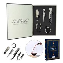 Kit Vinho Abridor Dosador Saca Rolhas Tampa Livro 05 Peças