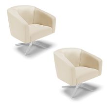 Poltrona Decorativa Base Giratória Cromada Kit 2 Stella Sintético Bege D03 - D'Rossi