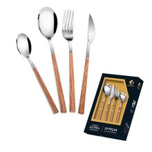 Conjunto 24 Talheres Cabo Tipo Madeira Garfos Facas Colheres