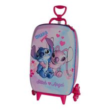 Mala de Viagem Infantil Com Rodinha Stitch e Angel 3D